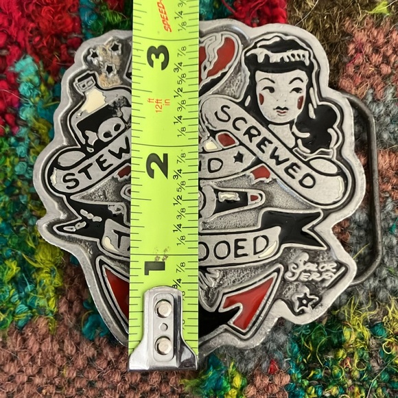 Vintage Sailor Jerry Stewed Screwed and Tattooed Authentic Pewter Belt Buckle - Picture 4 of 4